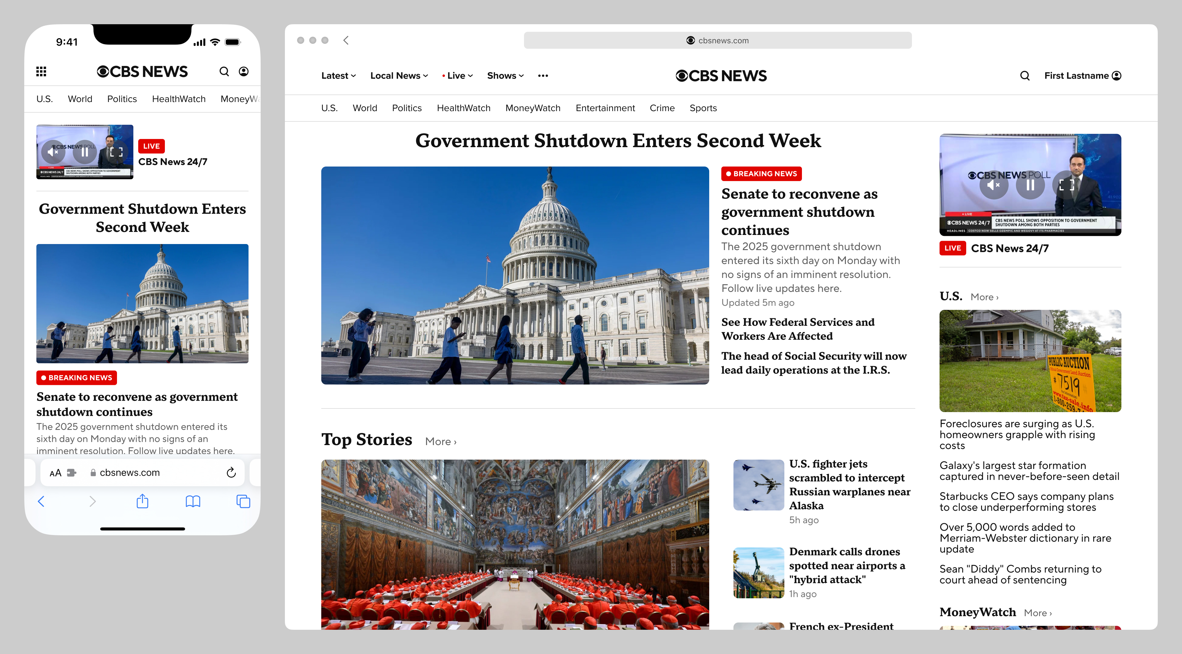 CBS News homepage redesign
