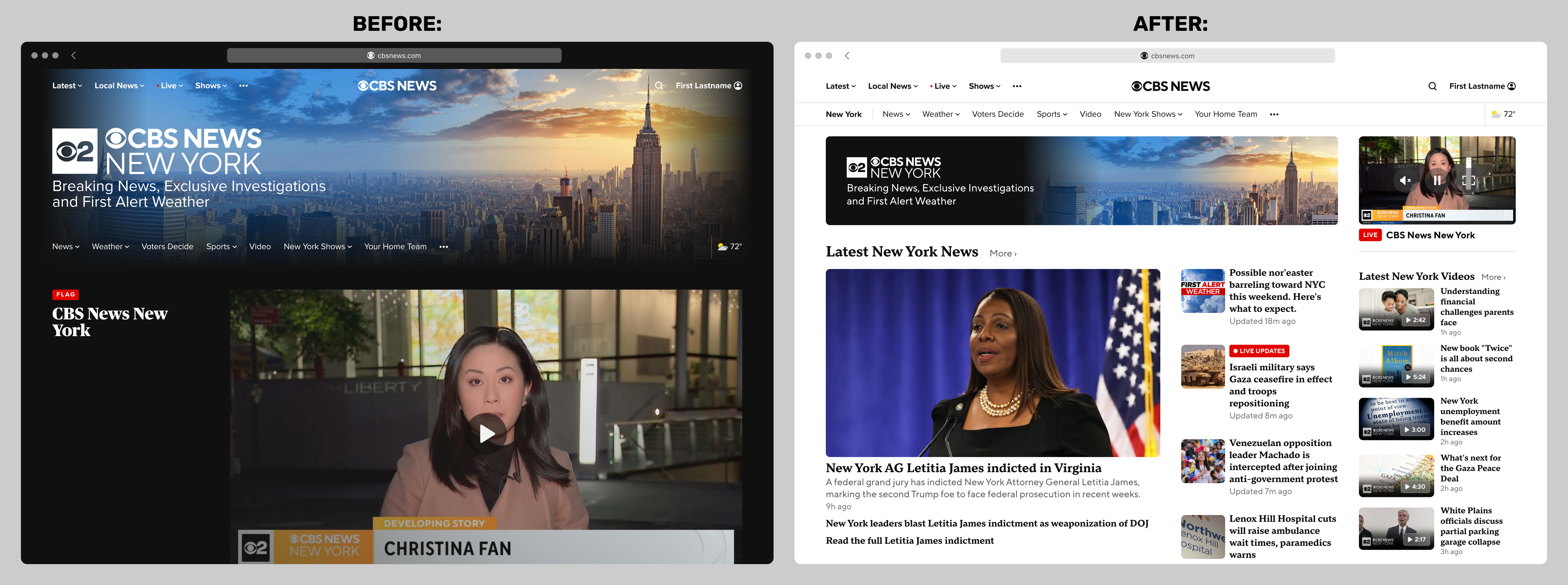 CBS News homepage redesign