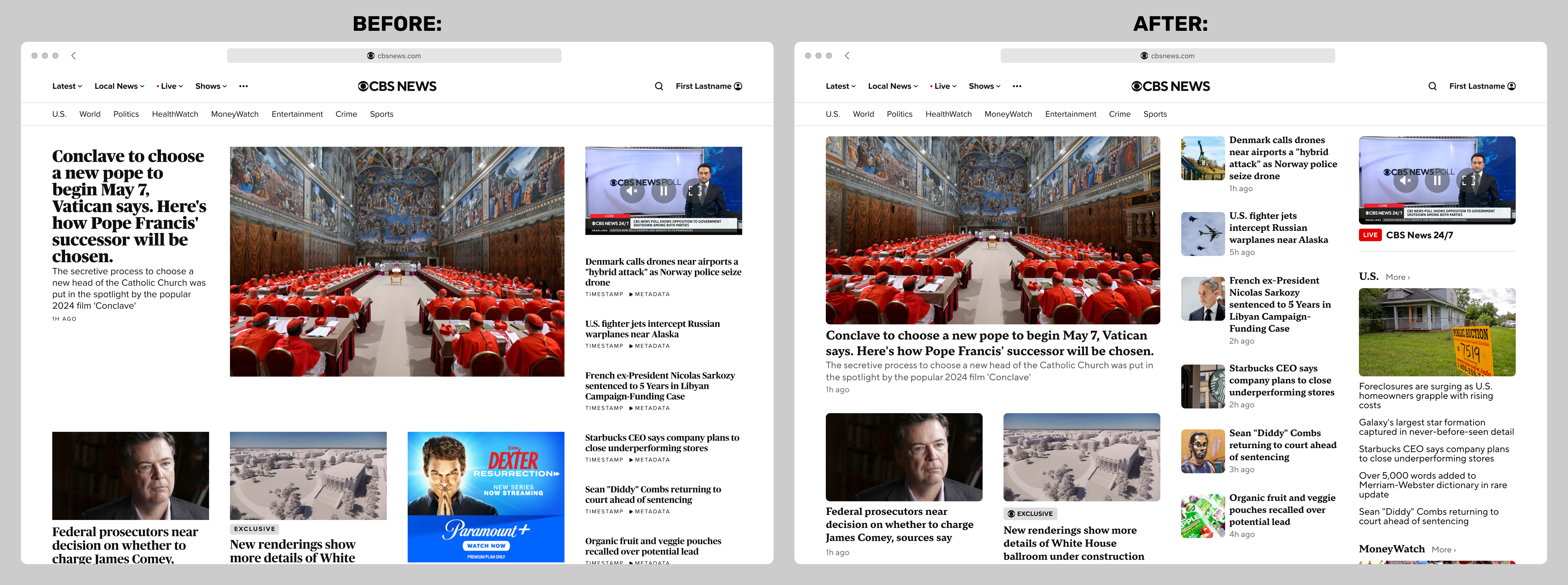 CBS News homepage redesign