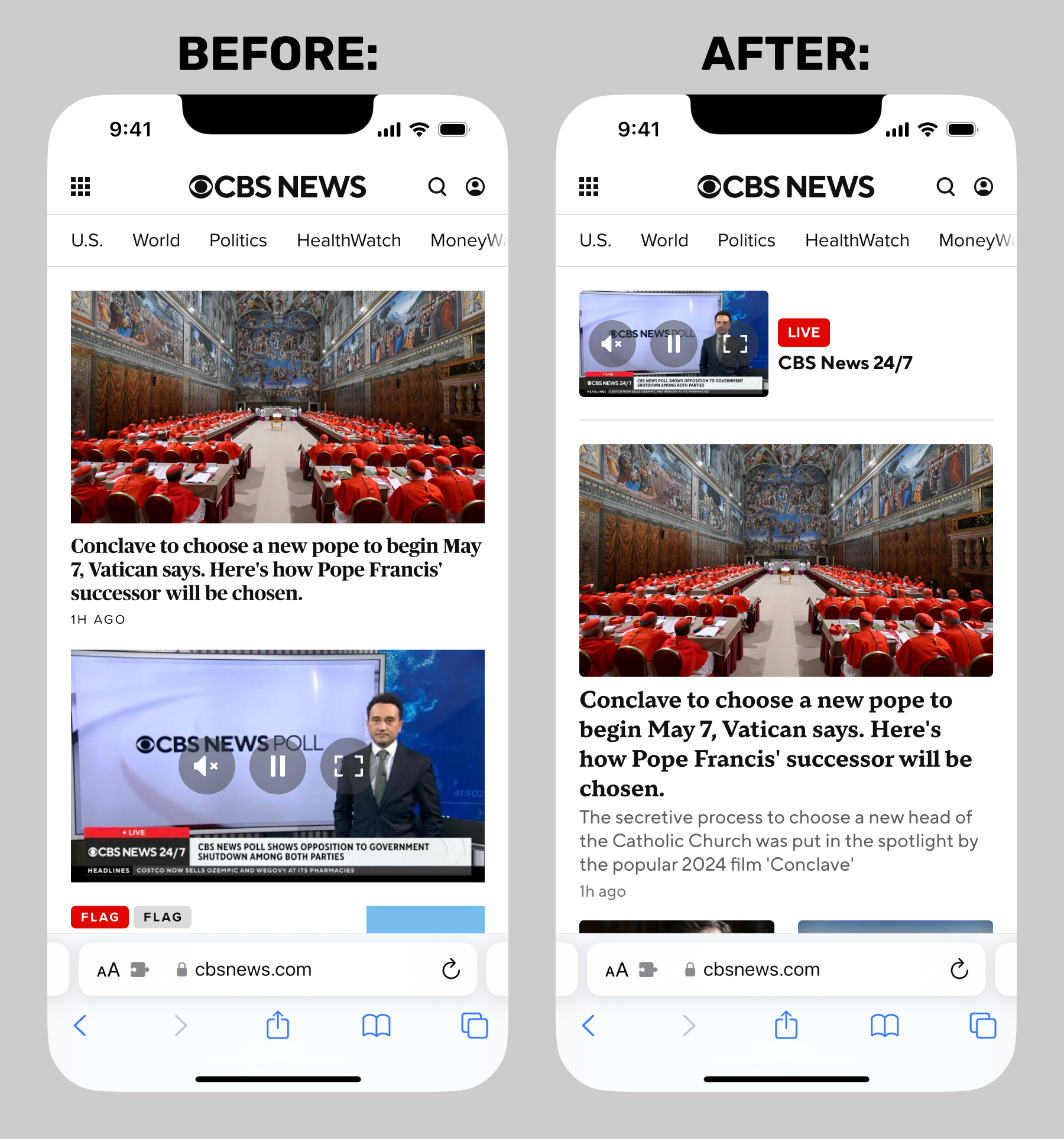 CBS News homepage redesign