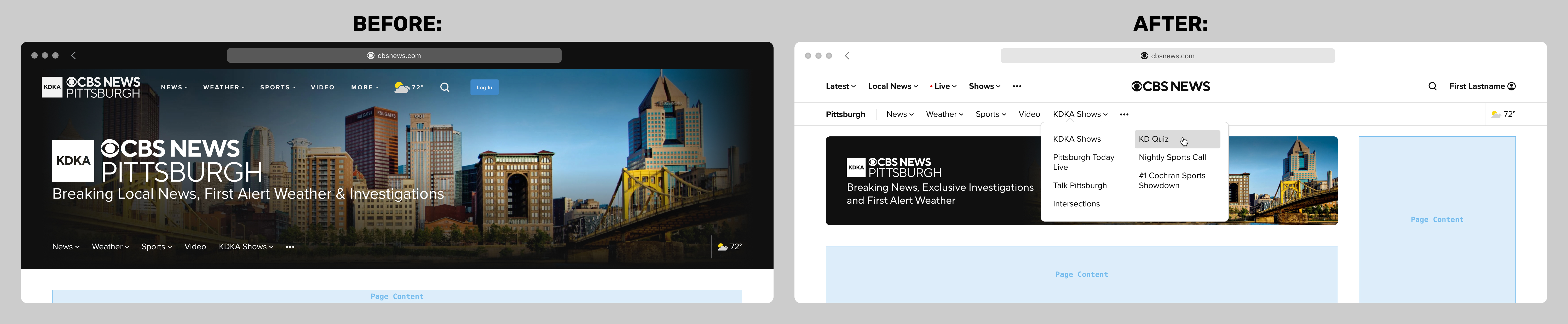 CBS News web navighation