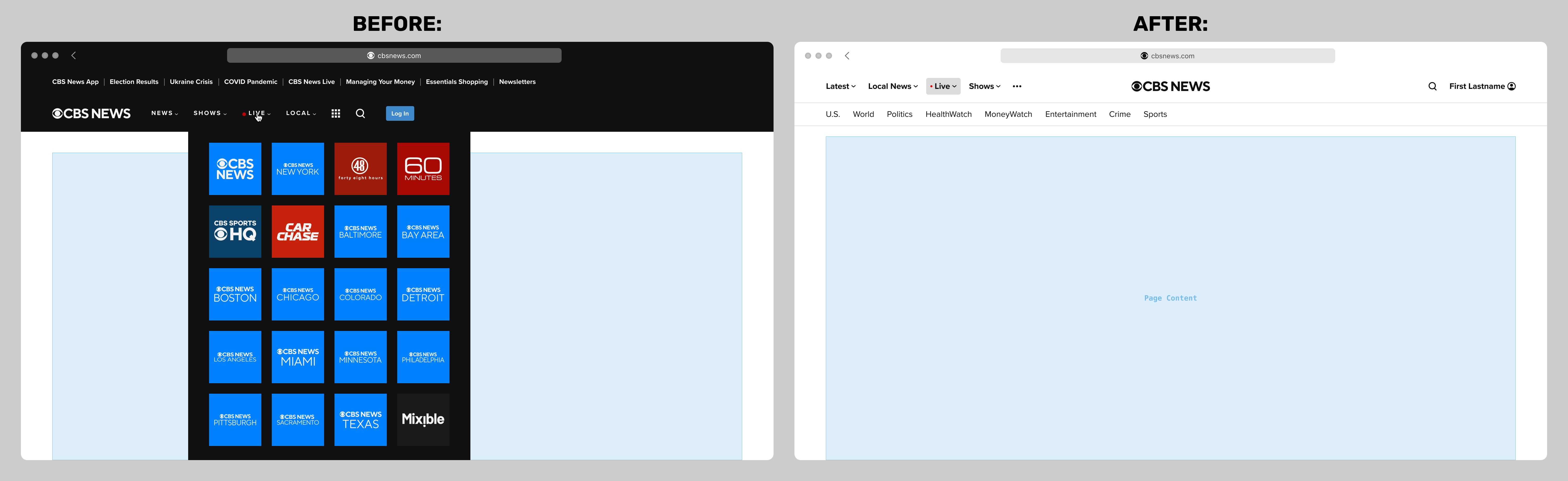 CBS News web navigation