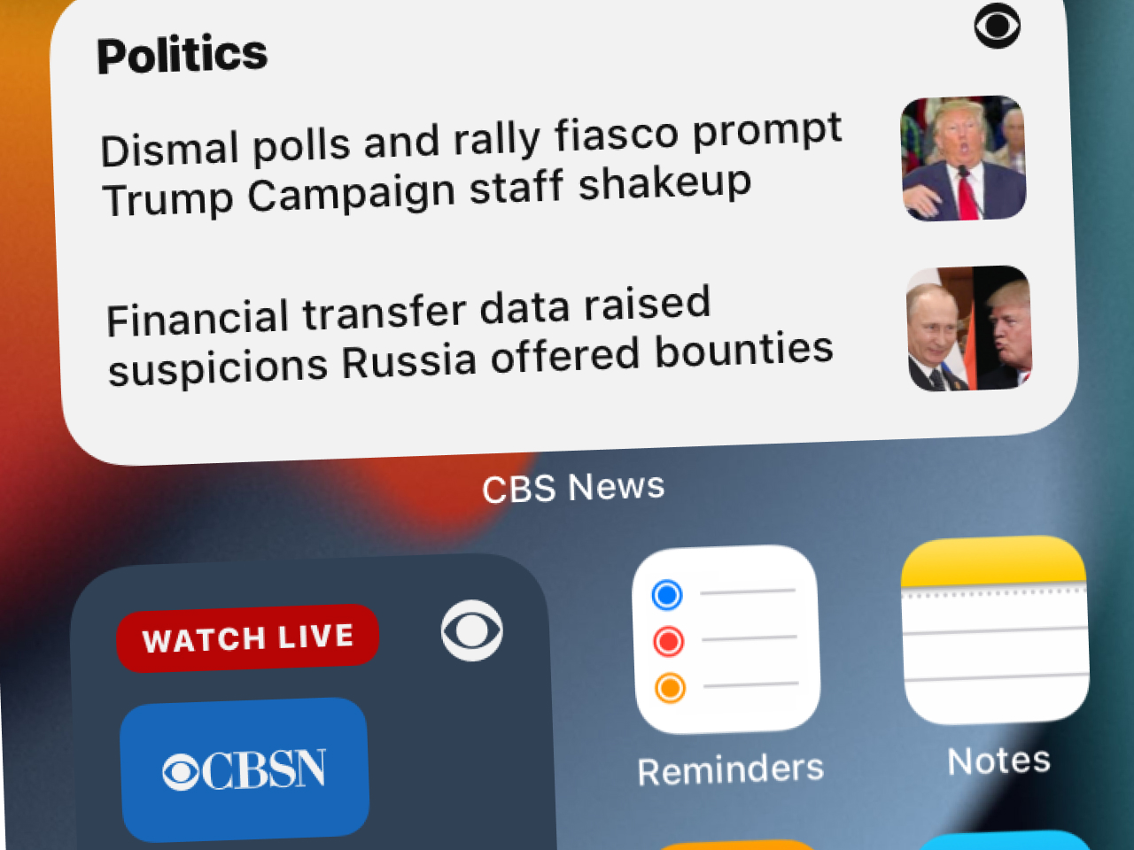 CBS News iOS Widgets and Shortcuts
