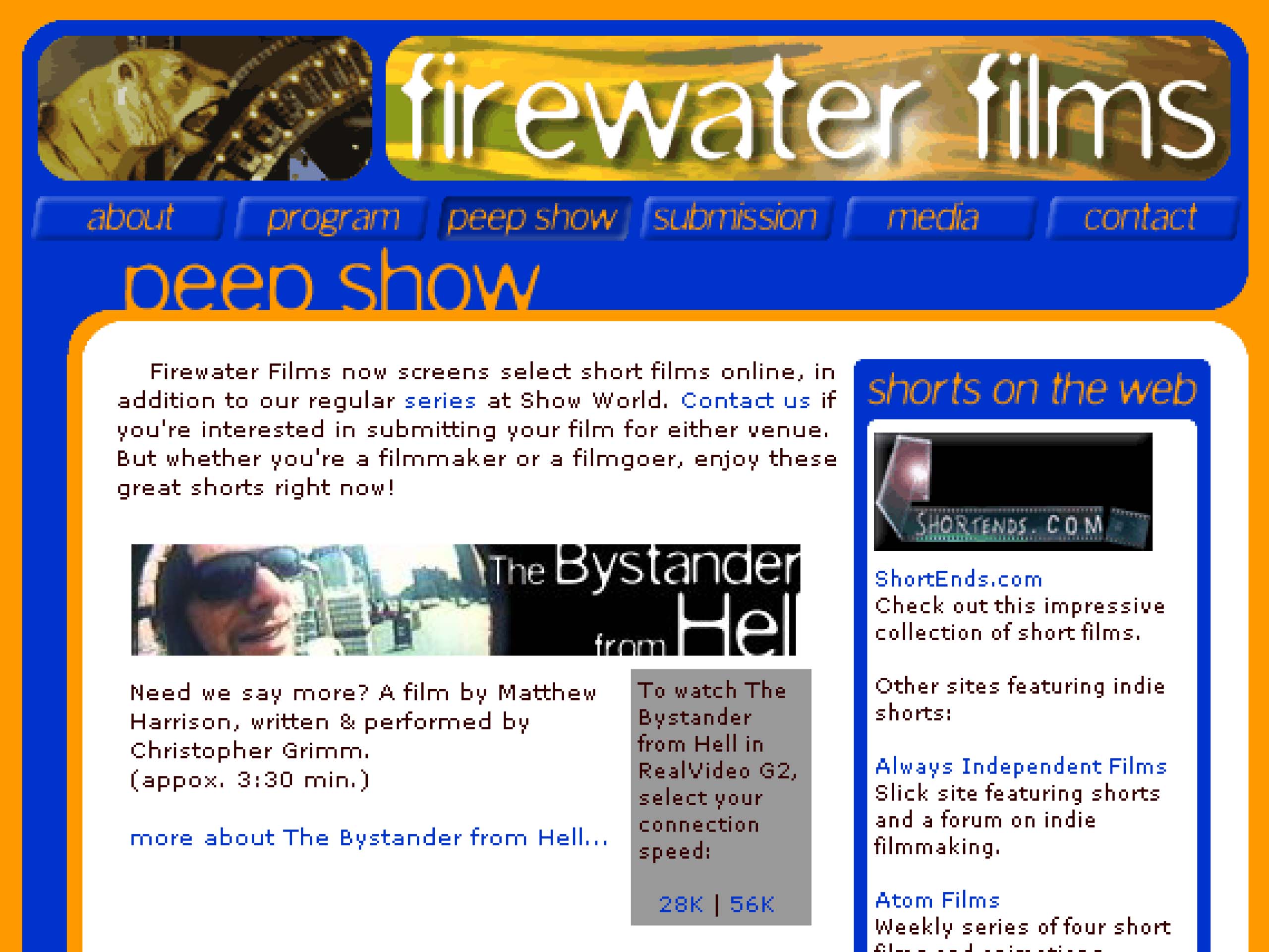 A screenshot from the Firewater Films film festival website.