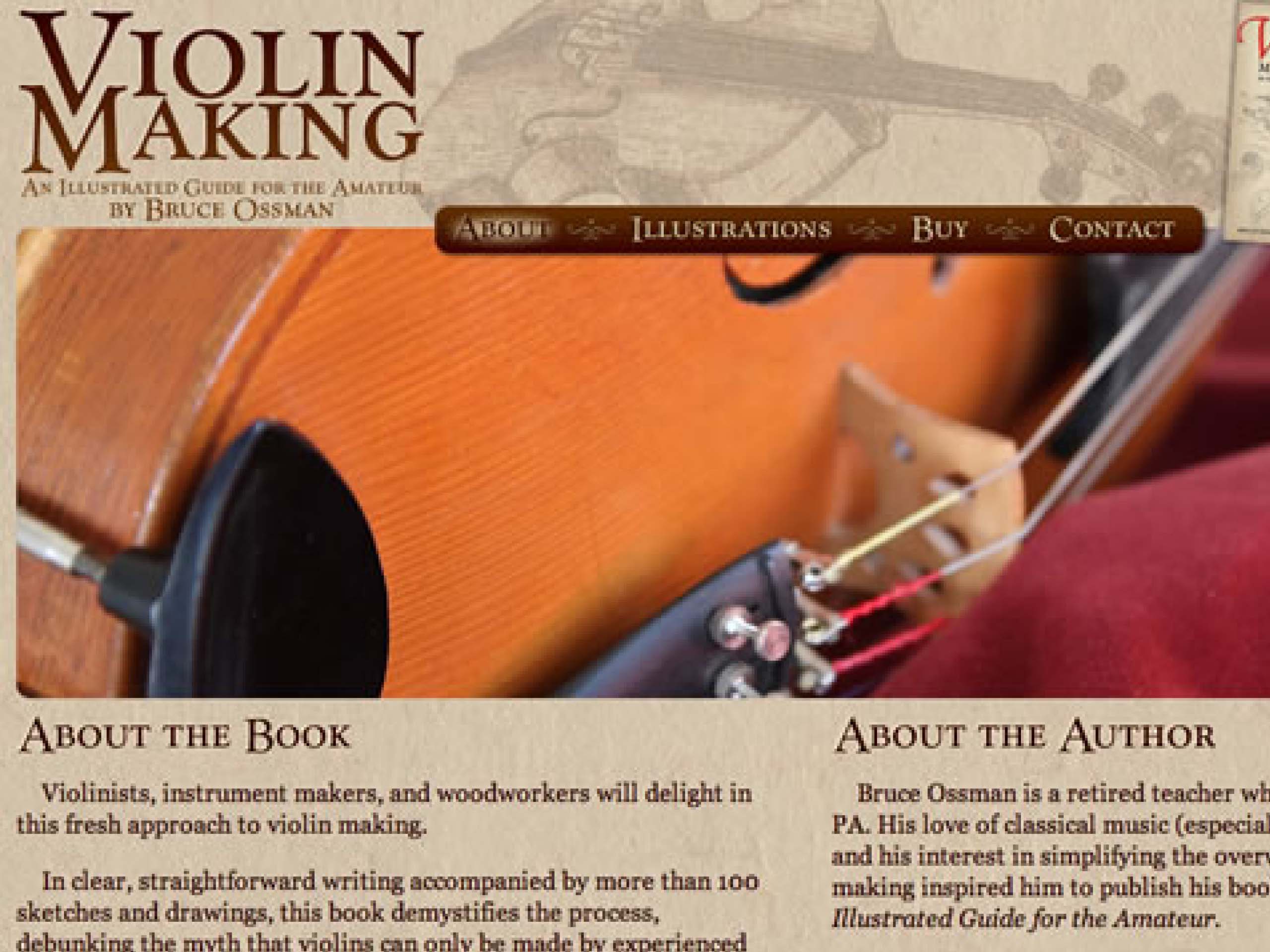 A screenshot from the Violin Making book promotion website.