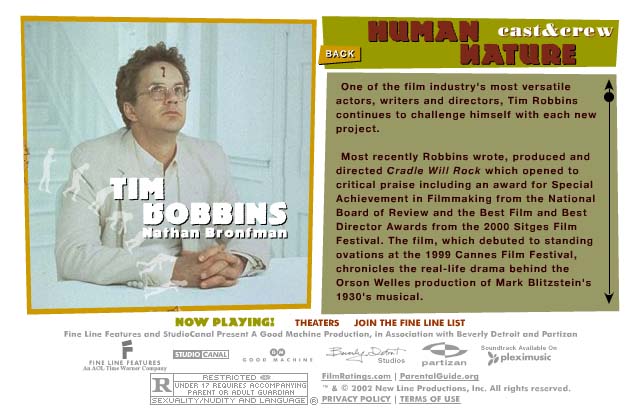 Screenshot of the Human Nature website Cast and Crew screen.