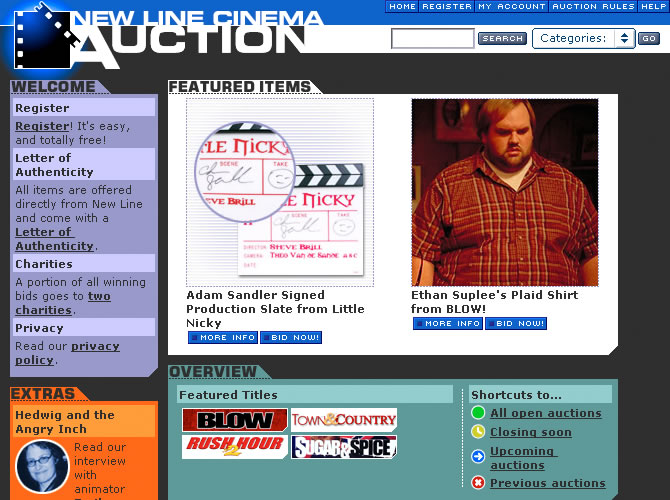 New Line Cinema Auction - Home Screen