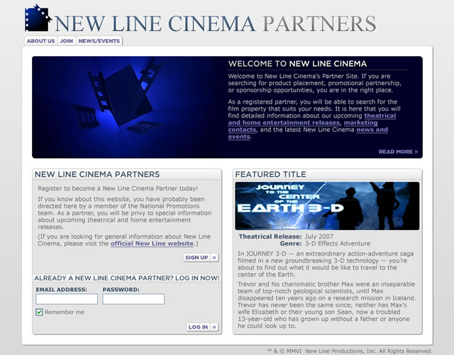 New Line Cinema Partners - Home Screen