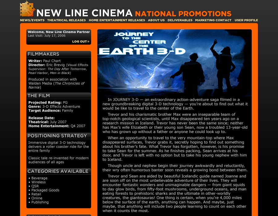 A screenshot of the New Line Cinema National Promotions title page.