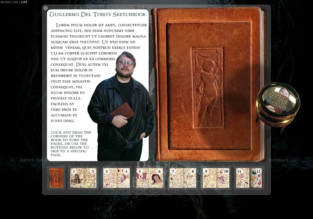 A screenshot of the Pan's Labyrinth website Guillermo Del Toro's notebook.