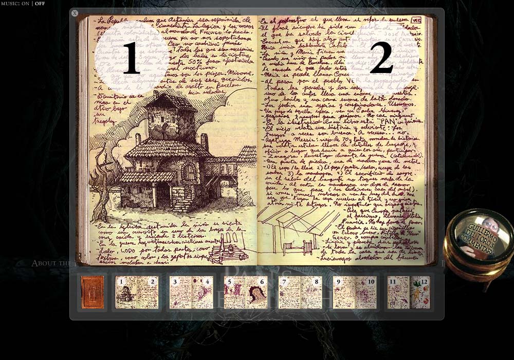 A screenshot of the Pan's Labyrinth website Guillermo Del Toro's notebook.