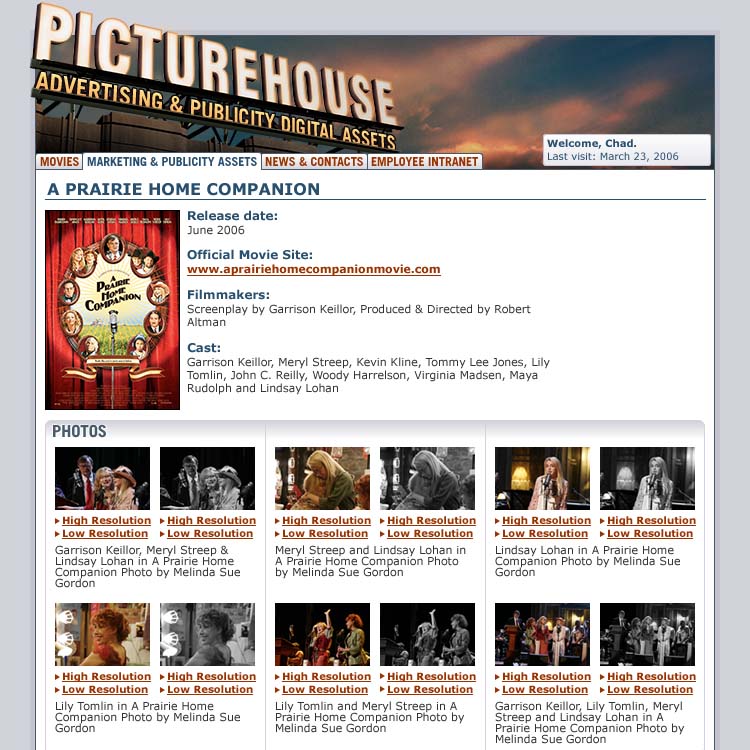 A screenshot of the Picturehouse Extranet Movie Title Screen.