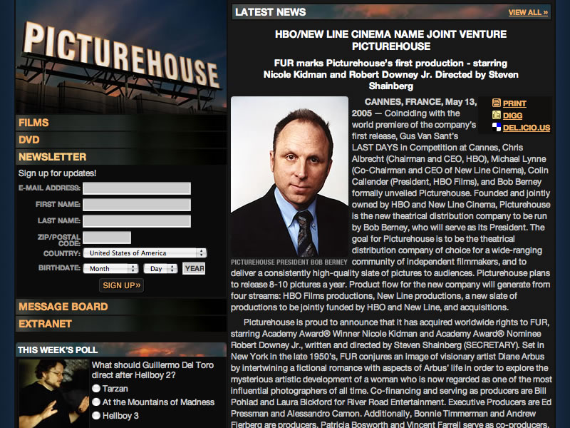 A screenshot of the Picturehouse website Press Screen