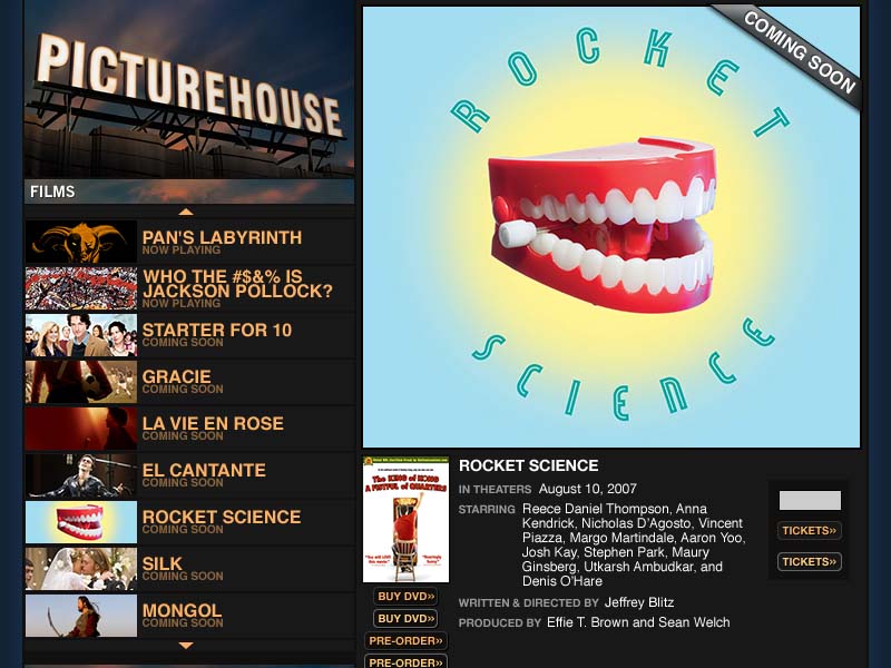 A screenshot of the Picturehouse website Film Title Screen.