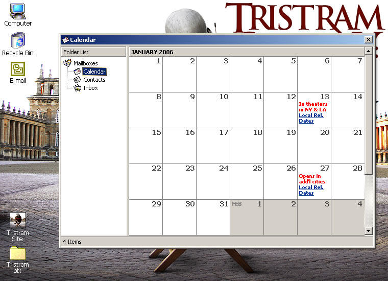 Tristram Shandy - Calendar Screen