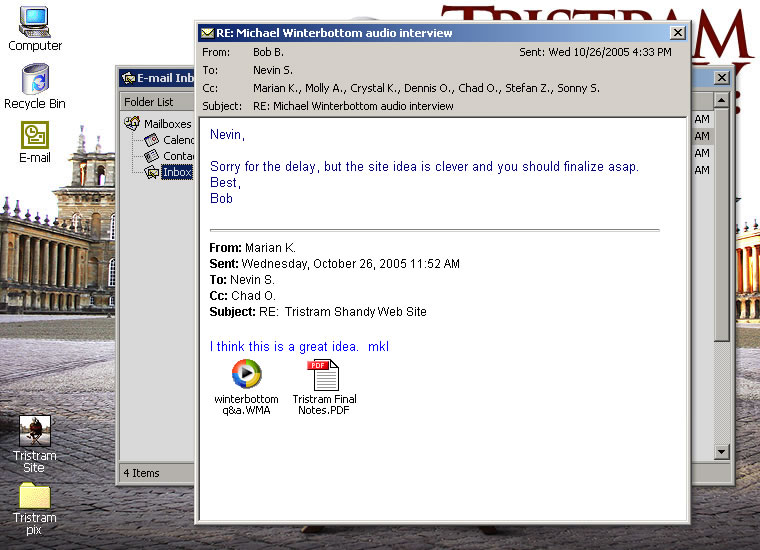 Tristram Shandy - Email Screen