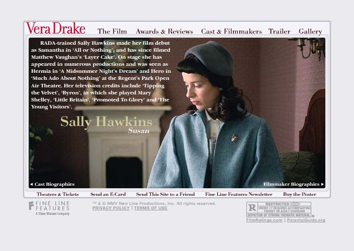 A screenshot of the Vera Drake website About the Film Screen.
