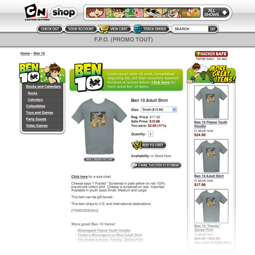 Cartoon Network Shop - Category Screen