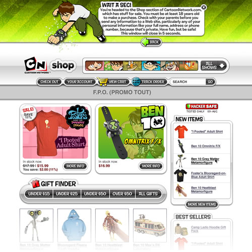 Cartoon Network Shop - Home Screen