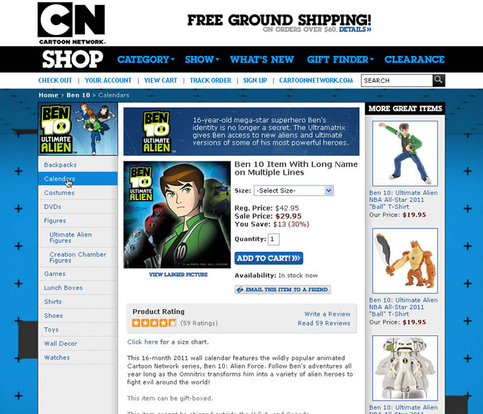 Cartoon Network Shop - Category Screen