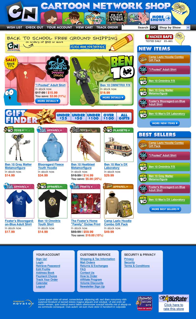 Cartoon Network Shop - Unused Homepage Design