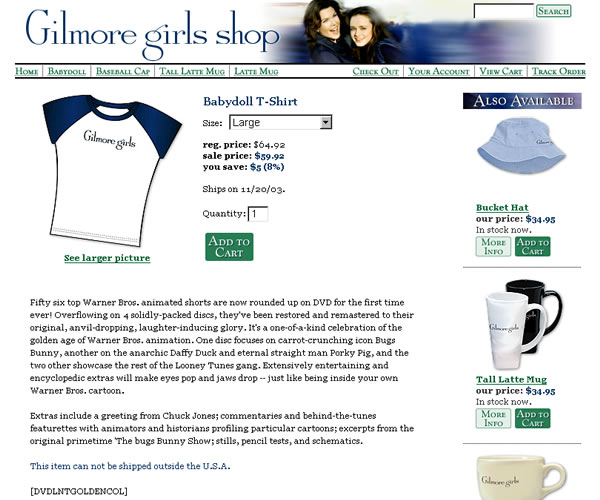 Gilmore Girls Shop - Product Detail Screen