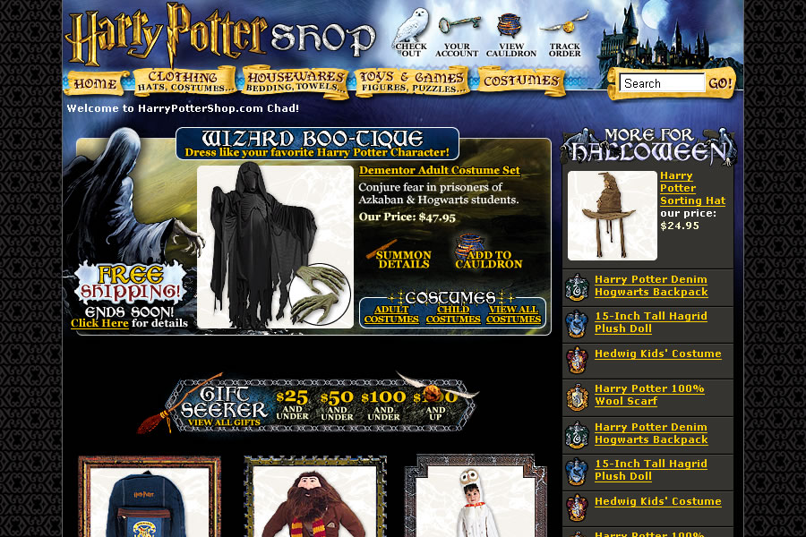 Harry Potter Shop - Home Screen