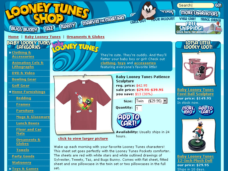 Looney Tunes Shop - Category Screen